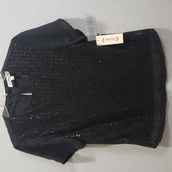 Nanette Lepore NWT Sequin Front Short Sleeve Top - Picture 1 of 6